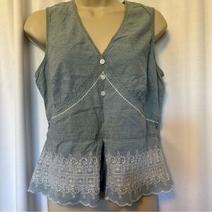 Columbia XCO Women's Blue Chambray Sleeveless Boho Tank Top Embroidered Size S